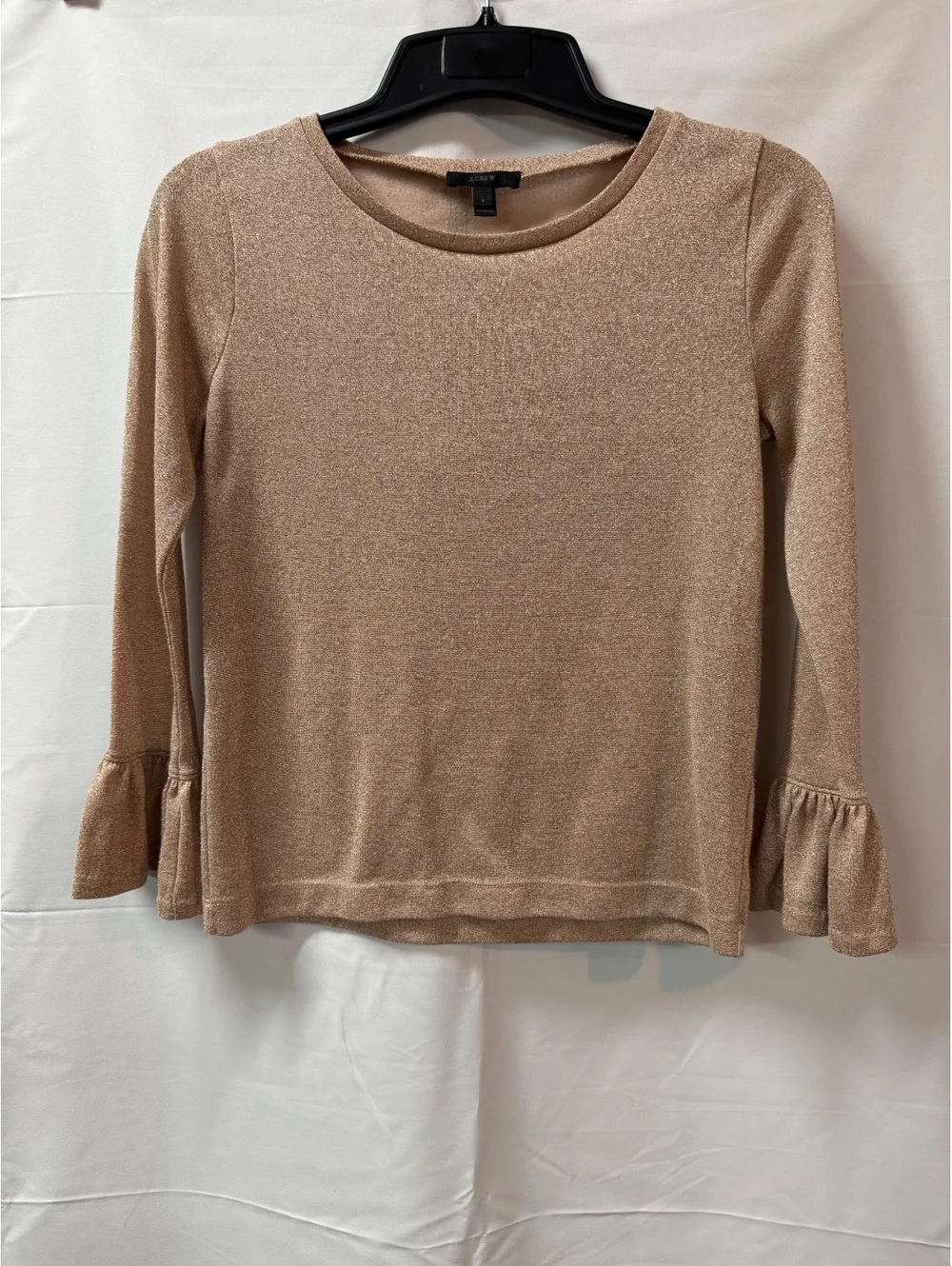 J.Crew Women's Beige Metallic Knit Long Sleeve Top with Ruffle Cuffs Size 8